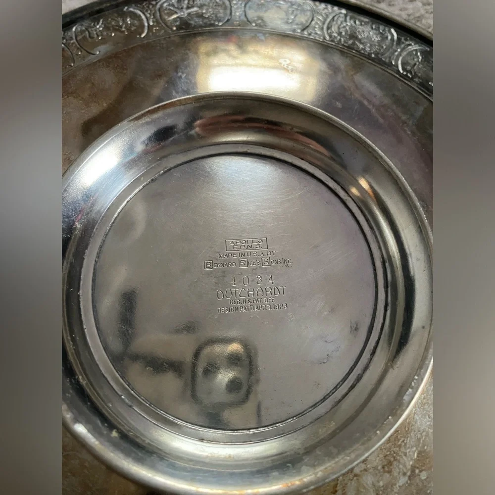 APOLLO DUTCHARDT 4034 SILVER-PLATED ROUND Footed PLATTER Serving Tray Dented - Picture 4 of 5